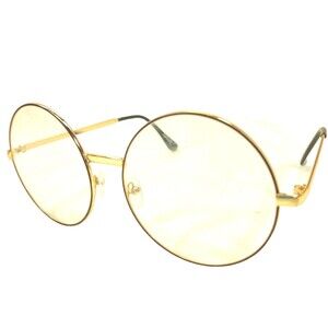 ZeroUV Eyeglasses Frames Gold Metal Round Large Hairy Potter 2.25" Lennon Hippie